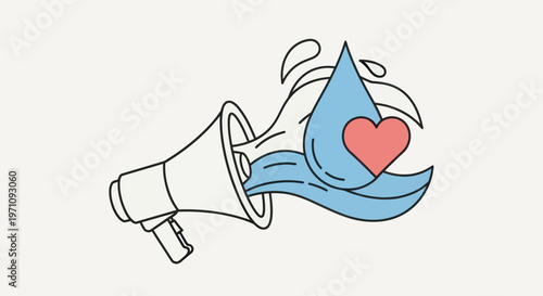 Megaphone with water and heart.