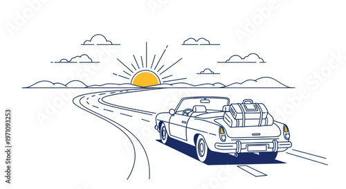 Vintage Convertible Car Driving Fast.