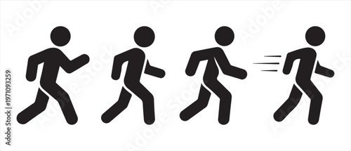 Black Running Figures Icons. in a Line Showing Progress and Speed.
