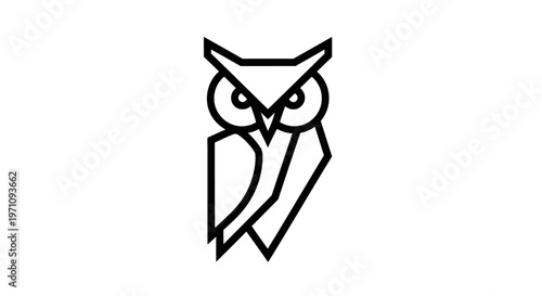 Minimalist geometric owl icon, abstract line art, vector illustration, nocturnal bird symbol