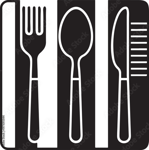 Cutlery set fork spoon knife vector icon symbol for restaurant dining and food service.