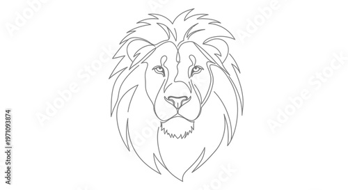 Minimalist Lion Head Outline Drawing, King of the Jungle Icon