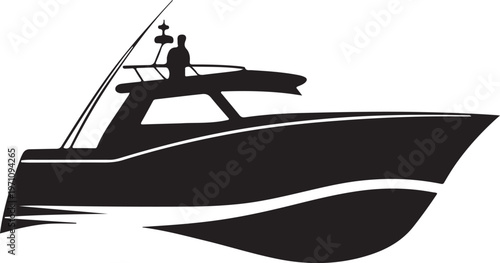 Speed boat silhouette black vector illustration sailing on water isolated on transparent background.
