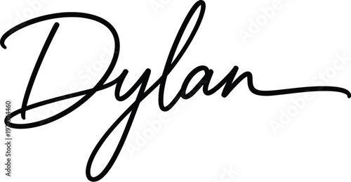 A black signature of the name Dylan on a white background