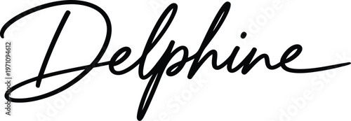 A elegant black cursive signature of the name Delphine on a white background