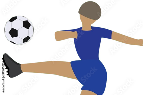 Soccer Kick Action: Dynamic illustration of a soccer player executing a powerful kick towards a soccer ball, showcasing energy and athleticism. 