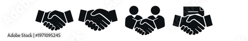 Handshake and agreement icon set. business deal, partnership, team, community, contract. line, flat and colored vector icon set.