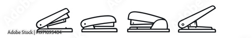 Stapler icon set. office stapler, stationery tool, fastener device for papers, desk supplies and business use. line, flat and colored vector icon set.
