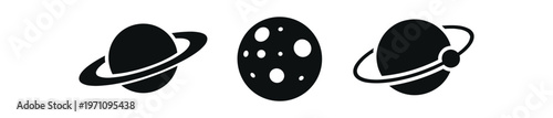 Planet icon set. planet, moon, celestial bodies, space, astronomy, orbit, rings. line, flat and colored vector icon set.