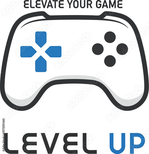 A logo for a gaming brand with a controller and the words 'Elevate Your Game' and 'Level Up'
