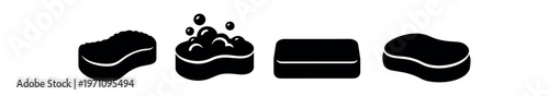 Sponge icon set. cleaning sponge, scrubber, scouring pad, dish, suds, bath, household. flat vector illustration.
