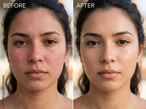 Before and After Skincare Transformation: Natural Skin Texture Pores and Redness vs Hydrated Radiant Glass Skin Glow. Beauty Treatment Comparison, Facial Care, Dermatology, Healthy Glowing Skin. 