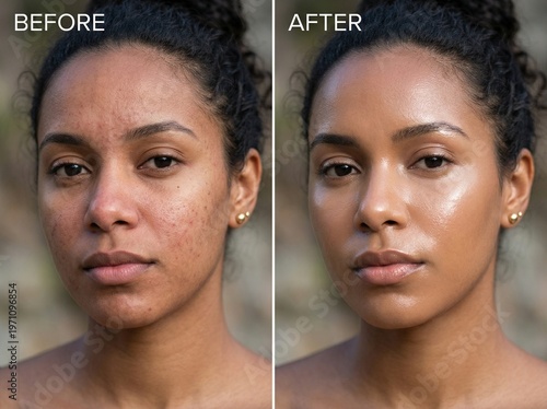 Before and After Skincare Transformation: Natural Skin Texture Pores and Redness vs Hydrated Radiant Glass Skin Glow. Beauty Treatment Comparison, Facial Care, Dermatology, Healthy Glowing Skin. 