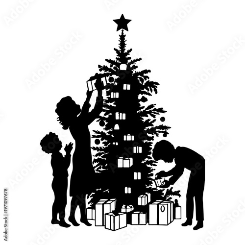 Family Decorating Christmas Tree - Joyful Holiday Tradition