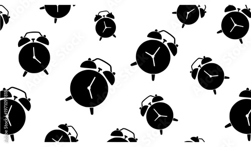 Alarm Clock Seamless Pattern Vector Classic Timepiece Silhouette Design
