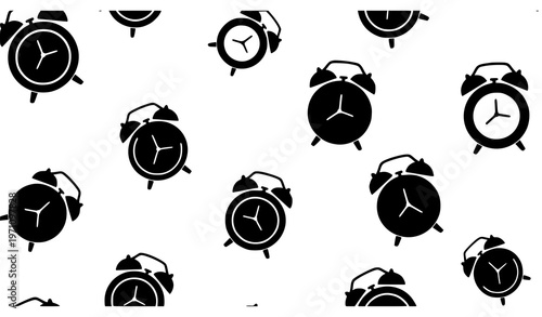 Alarm Clock Silhouette Pattern Vector Repeating Time Icon Background