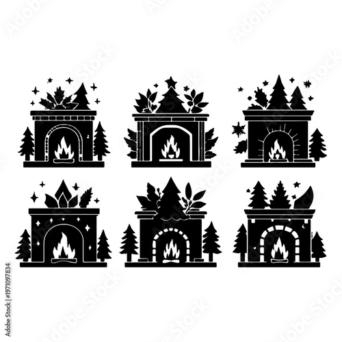 Christmas Fireplaces with Winter Scenes - Cozy Holiday Artwork