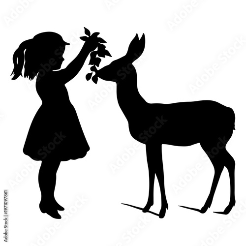 Festive Holiday Scene: Girl and Reindeer with Mistletoe - Christmas Spirit