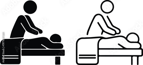 person receiving massage table therapy spa wellness health symbol relaxation treatment care icon set vector