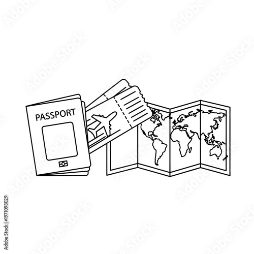 Travel documents and world map.