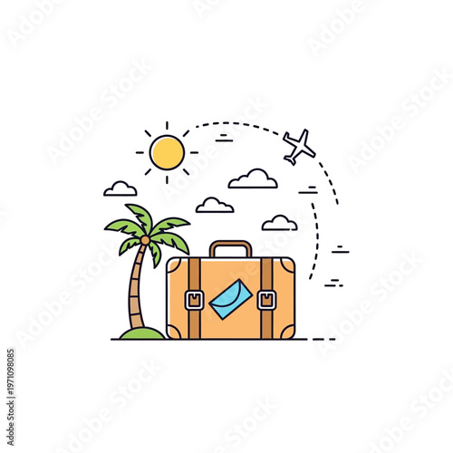 Vintage Suitcase with Travel Tag Attached.