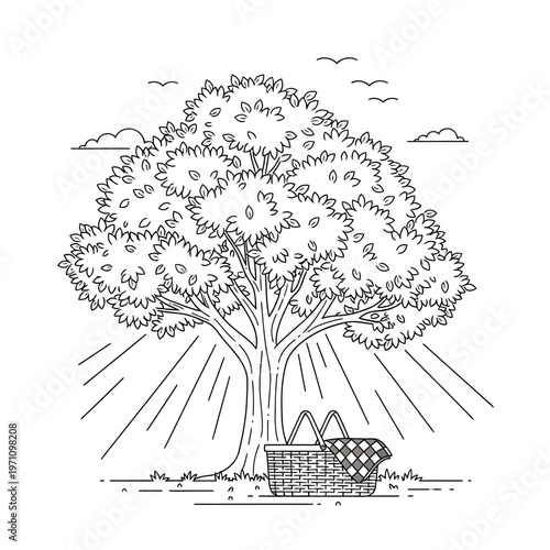 Picnic basket under a tree.