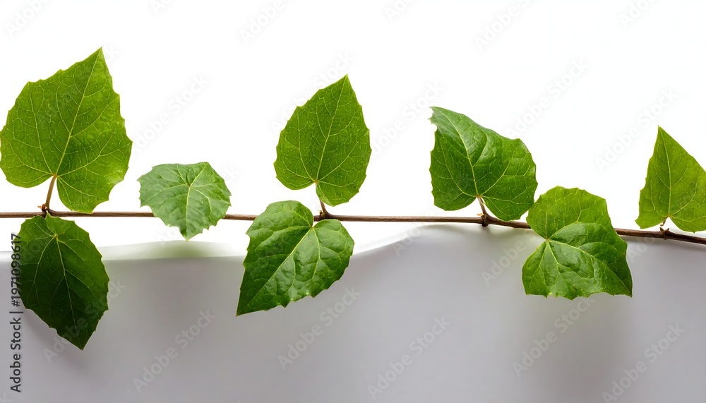 Fototapeta premium Green Vine with Leaves on White Background in Studio.