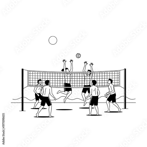 Men Playing Volleyball on the Beach.