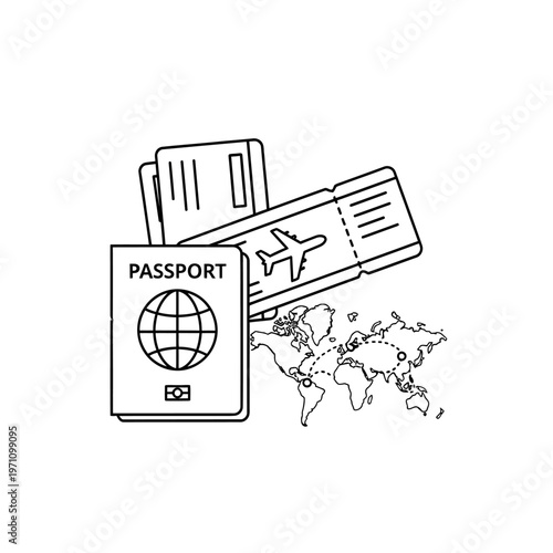 Passport and travel documents illustration.