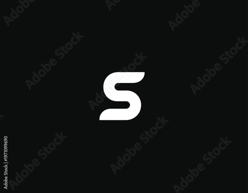 Clean white uppercase letter S symbol on dark black background, sleek graphic design element, alphabet typography