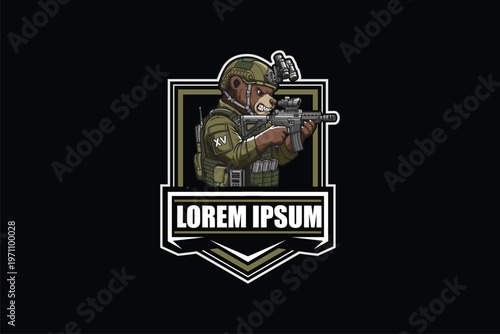 Bear soldiers with rifles Cartoon character vector image sign logo template