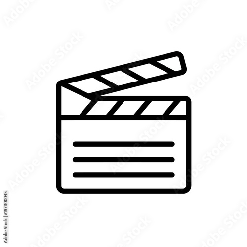 Movie clapperboard icon, film production slate, video editing symbol, cinema, entertainment, director, black line art