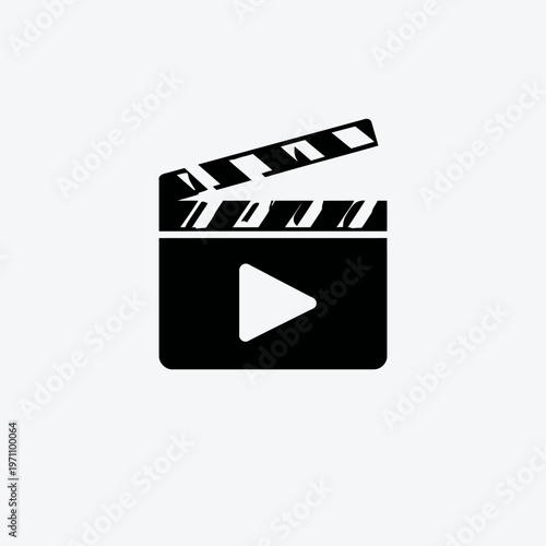 Black Clapperboard with Play Button Icon - Video Production, Film Making, Cinema, Movie, Multimedia, Entertainment Symbol