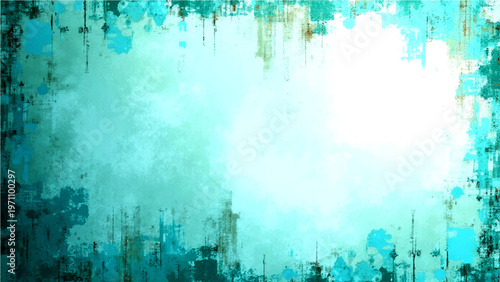 Abstract aqua teal artistic frame blank space and stylish creative painted background and trendy grunge border and expressive modern art piece and bold color splash and textured design.