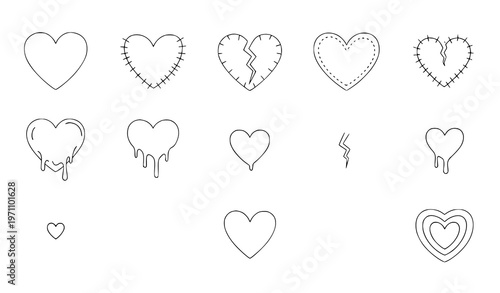 Expressive Heart Vector Set for Valentines Day with Love Loss and Emotional Connection Symbols