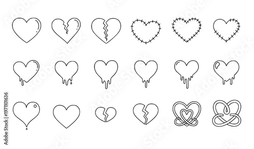 Creative Expressive Hearts Vector Set Symbolizing Love Loss and Emotional Connection