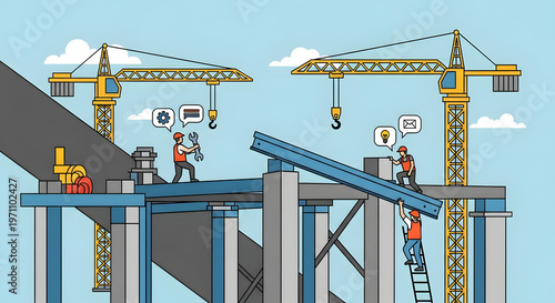Industrial Construction Teamwork Modern Vector Illustration