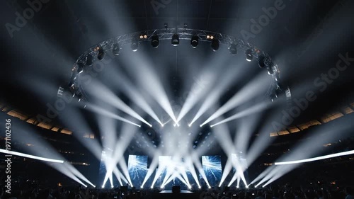 Spectacular Concert Stage Lights and Smoke Effects, Crowd Silhouettes