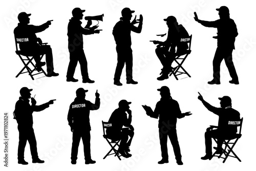 Silhouette of a director in various dramatic poses.