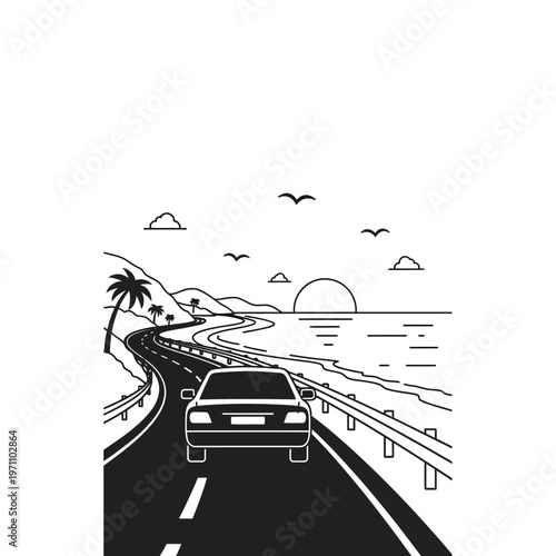 Car Driving on a Highway Road.