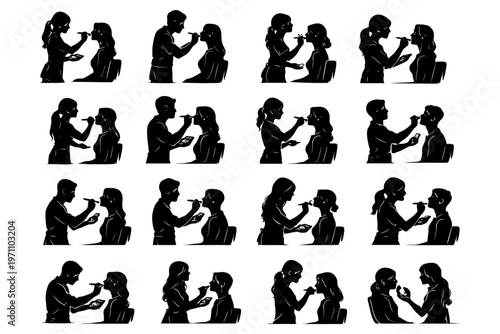 Silhouette illustrations of male and female makeup artists applying makeup.
