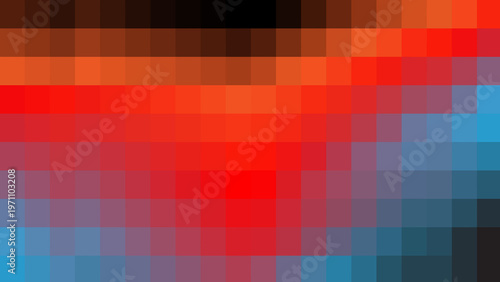 Abstract pixel art background with vibrant red and blue mosaic pattern, geometric digital texture, colorful square grid composition for tech design