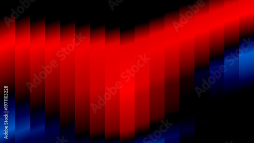 Abstract red and blue light trails on black background, vibrant motion blur stripes, glowing geometric light pattern for technology and gaming