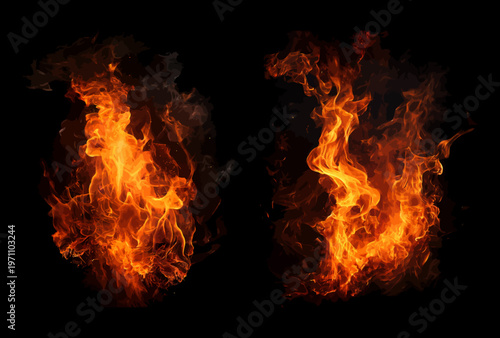 Glowing Fire Burst with Orange Flames on Black two broad blazing textures for fire background effects
