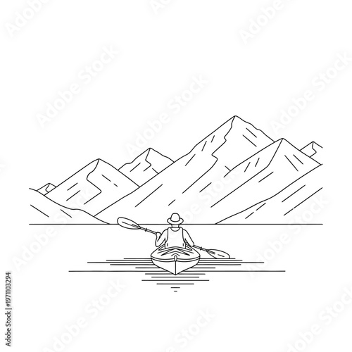 Man Paddling a Kayak on Water.