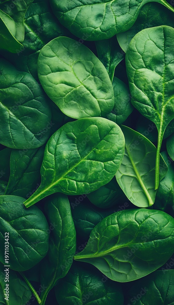 Obraz premium Fresh Spinach Leaves Piled High for Healthy Eating, Nutrition, and Culinary Creativity Ideas.