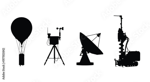 Silhouettes of various broadcasting equipment