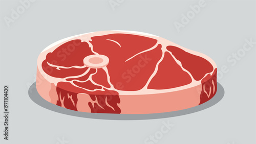 Thick, uncooked cut of fresh red meat, possibly a steak or chop, with a bone, presented as a savory culinary ingredient.