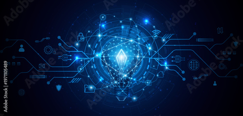 An innovative and creative light bulb concept incorporating advanced smart digital technology. A futuristic light bulb with integrated circuits and data connectivity for business applications.