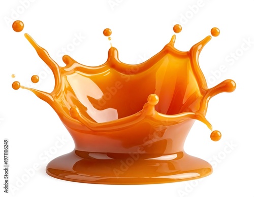 A crown-shaped splash of caramel on a white background